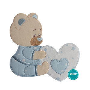 Iron-on Patch - Teddy Bear with Stars on a Light Blue Heart